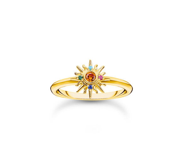 Helen Kirchhofer - Thomas Sabo Ring mit Sonne und bunten Steinen vergoldet - TR2458-488-7