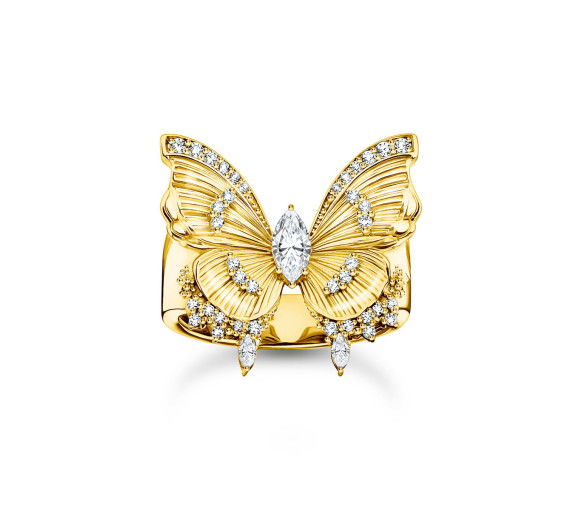 Helen Kirchhofer - Thomas Sabo Bague cocktail papillon Butterfly Paradise avec pierres plaquées or - TR2495-414-14