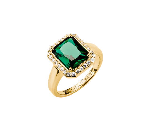 Helen Kirchhofer - Thomas Sabo Ring mit Grünem Oktagon Stein 18k Vergoldung - TR2508-971-6